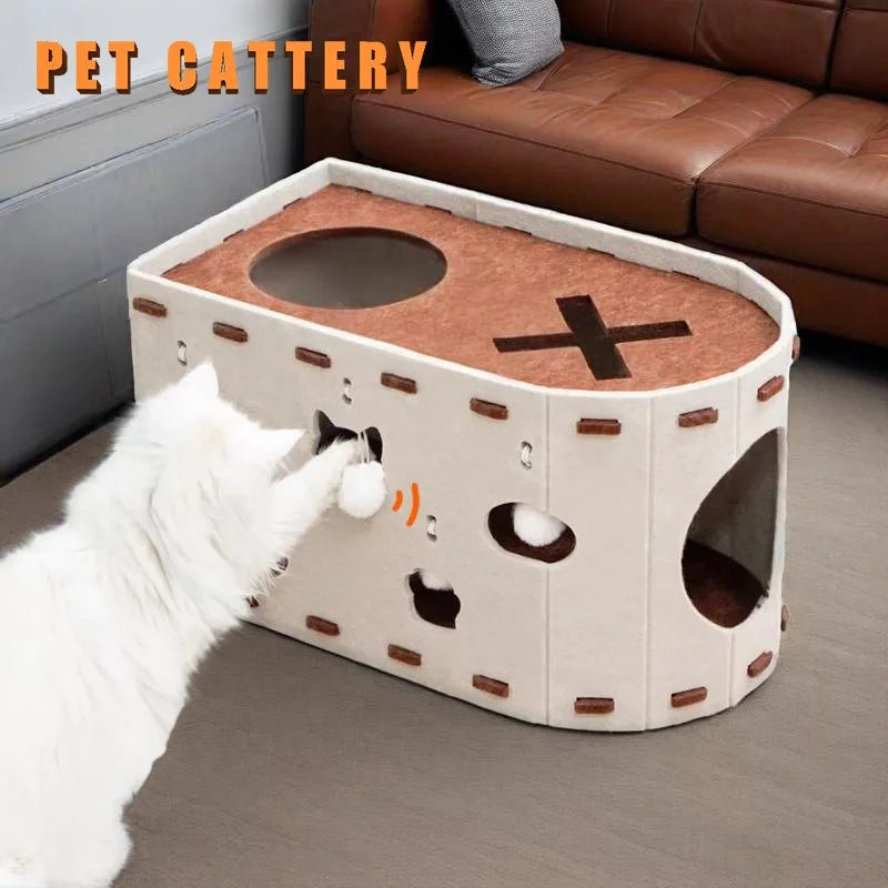 Wear-Resistant Felt Cat Bed, Cat House with Built-In Scratcher for Indoor Resting & Lounging - Bond Well Supplies