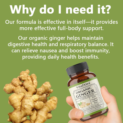 Organic Ginger Root Capsules, 950mg, Digestive Support Supplement, 120 Vegan Capsules