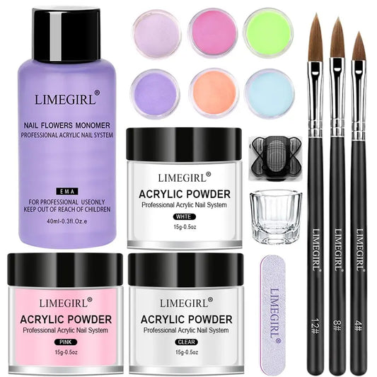 Professional Acrylic Nail Powder & Liquid Monomer Set, Nail Extension & 3D Flower Carving Art Kit - Bond Well Supplies