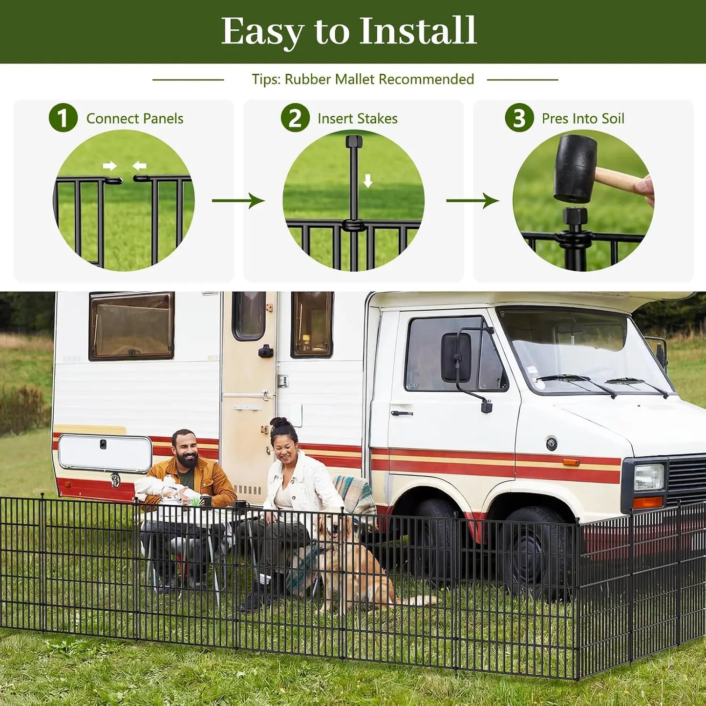 No-Dig Pet & Garden Fence, 48-Inch Tall Rustproof Metal Panels with Gate for Yard & Flower Beds
