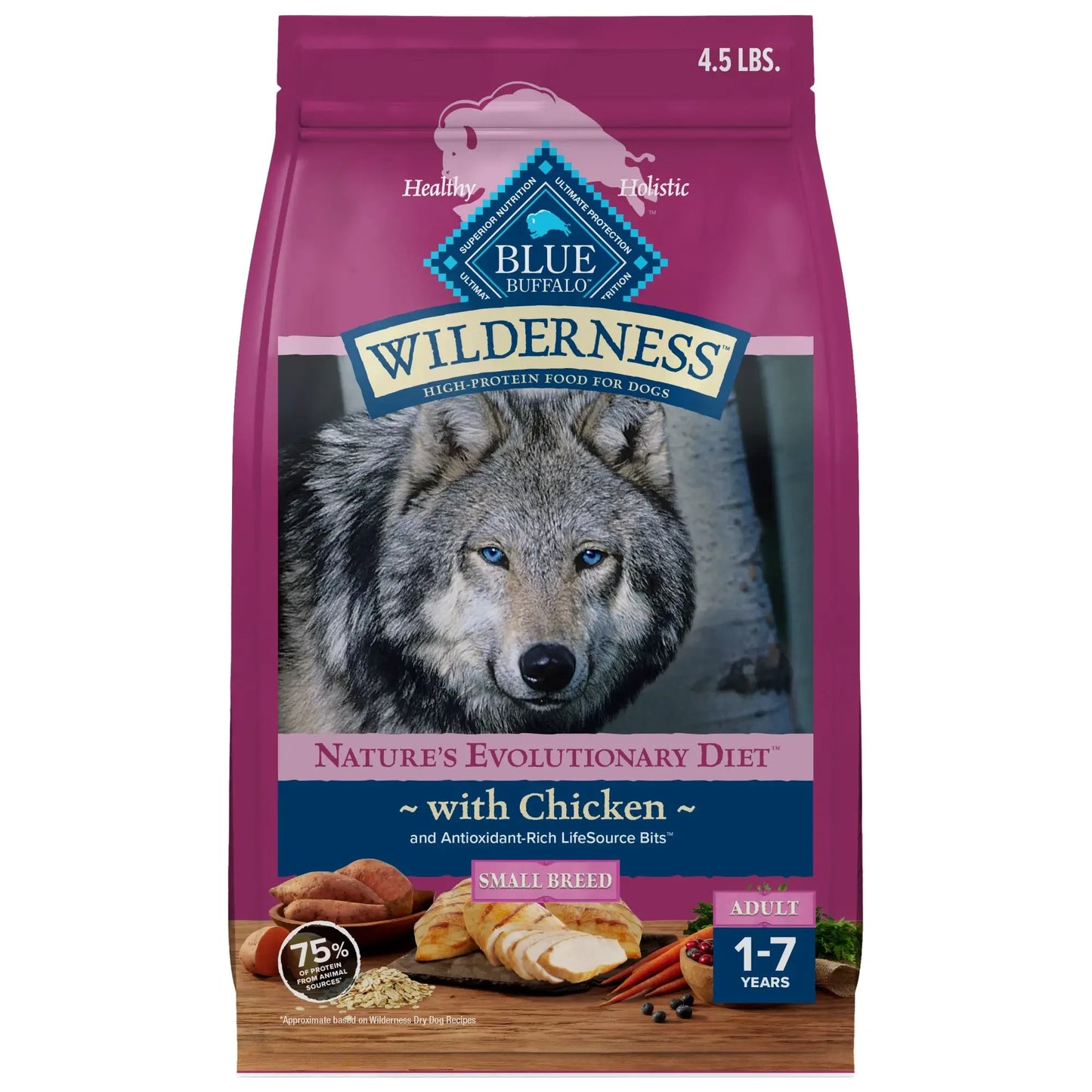 Wilderness Small Breed Dry Dog Food with Real Chicken & Wholesome Grains, Complete & Balanced Nutrition, 4.5 lb Bag