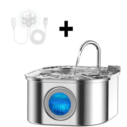 Automatic Cat Water Fountain with Sensor, 3.2L/108oz Capacity, Transparent Window & Stainless Steel - Bond Well Supplies