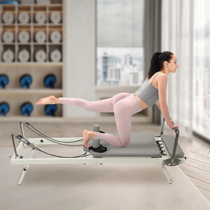 Foldable Pilates Reformer Machine for Home Use with Dual Resistance Springs and Cords