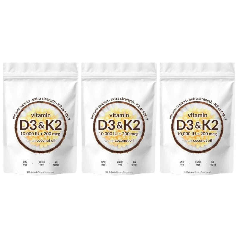 Vitamin D3 K2 Softgels with MK-7 & Coconut Oil, 10,000 IU + 200mcg, Bone & Immune Wellness Support - Bond Well Supplies