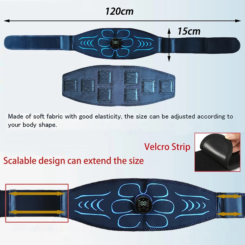 Rechargeable EMS Muscle Toning Belt, Electronic Stimulator for Abdomen, Arms & Body Training