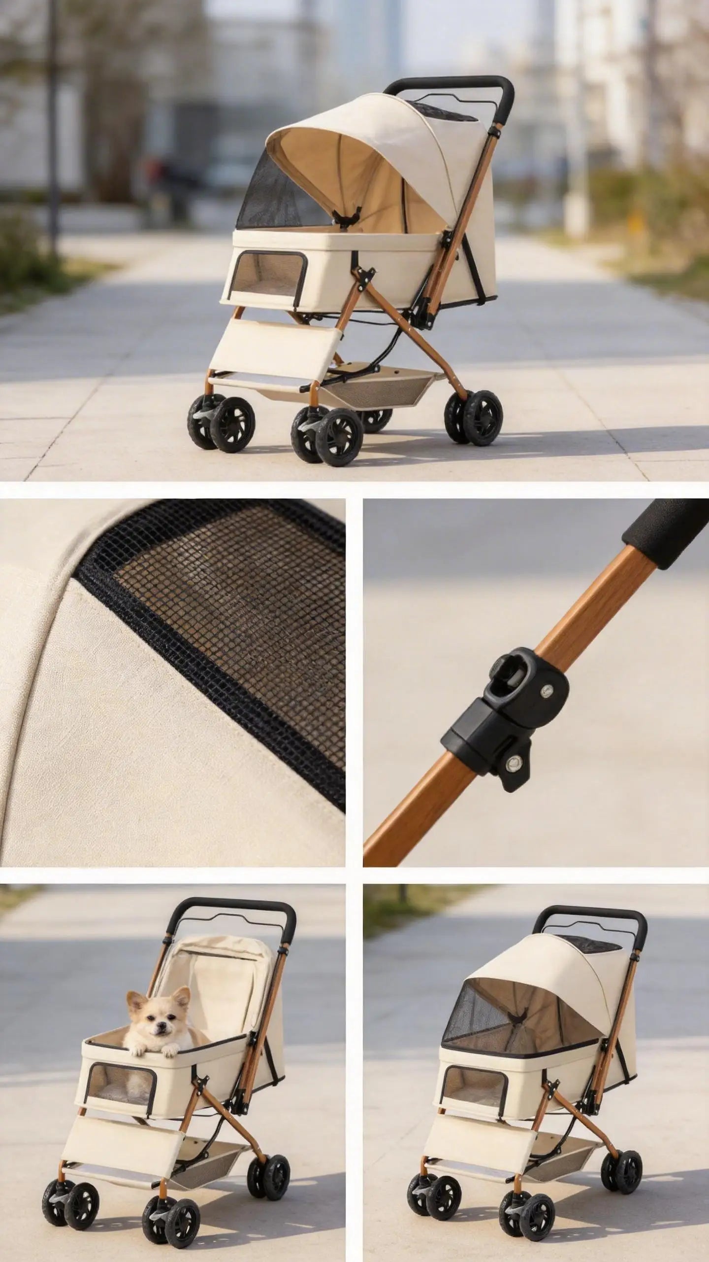 Premium 4-Wheel Dog & Cat Stroller, Large-Space Portable Pet Travel Cart for Small & Medium Pets