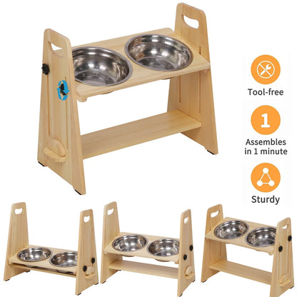 Adjustable Raised Dog Feeder Stand, Elevated Food & Water Bowl Station for Small, Medium & Large Dogs - Bond Well Supplies