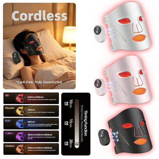 LED Facial Mask with 312 LEDs, 5-Color Wireless Light Therapy Mask with Skin-Friendly Silicone - Bond Well Supplies