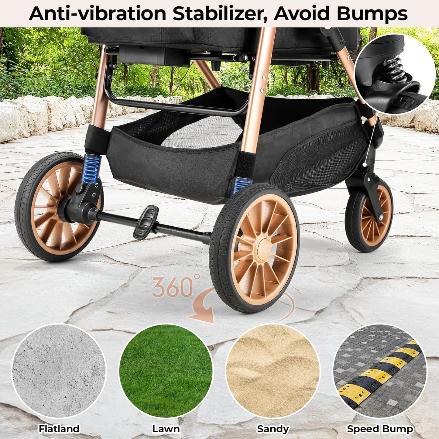 All-Terrain 3-in-1 Dog & Cat Stroller, Foldable Pet Carrier with Storage Basket & Cup Holder for Pets Up to 55 lbs