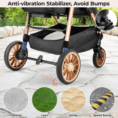 All-Terrain 3-in-1 Dog & Cat Stroller, Foldable Pet Carrier with Storage Basket & Cup Holder for Pets Up to 55 lbs