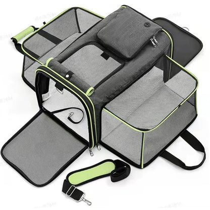 Expandable Pet Carrier for Cats & Small Dogs, Breathable Mesh Travel Tote with Luggage Strap for Car & Travel