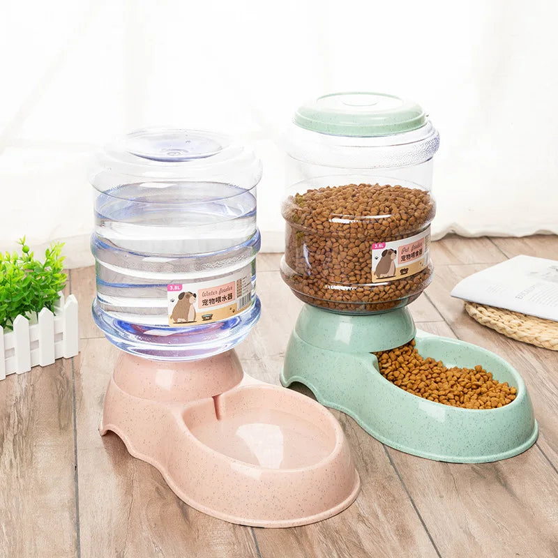 2-in-1 Pet Food Bowl and Automatic Water Dispenser, Large Capacity Feeding Station for Cats, Puppies and Small Dogs