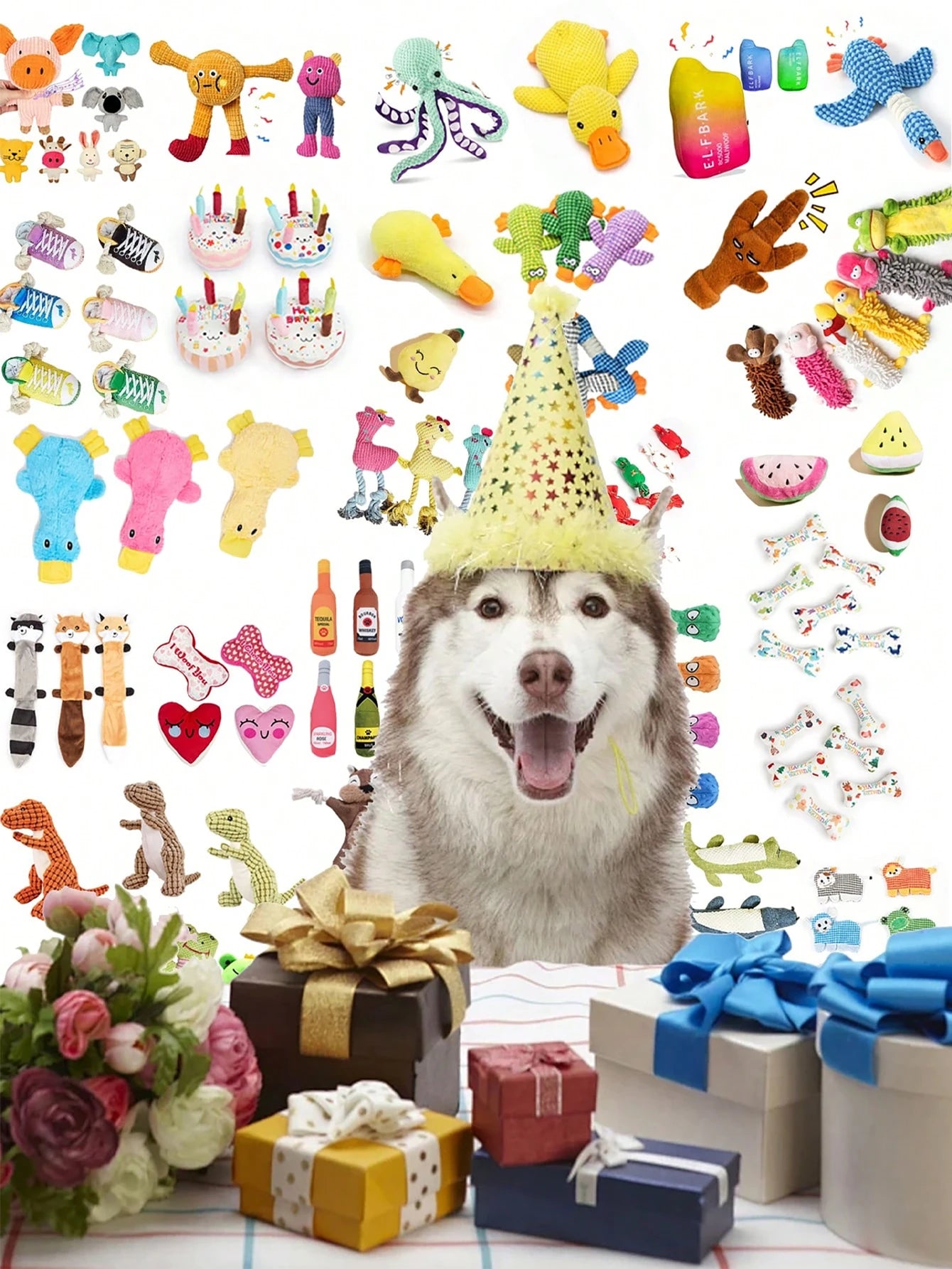 Large 100-Piece Dog Toy Set, Assorted Plush, TPR Chew, Knot & Squeaky Toys for Interactive Play