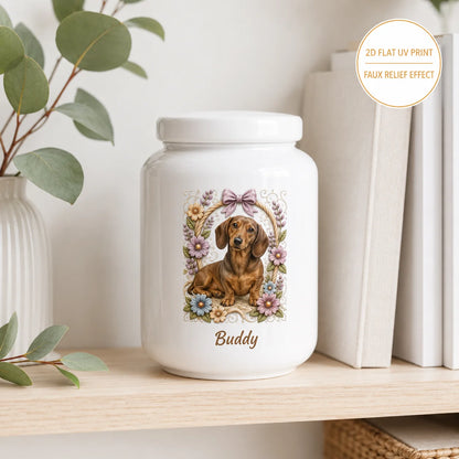 Personalized Pet Ashes Urn with AI-Generated Photo Ceramic Relief, Custom Name & Memorial Message Keepsake
