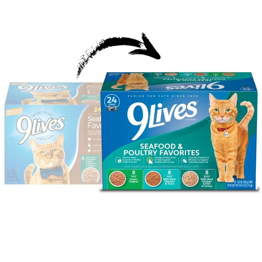 Seafood & Poultry Favorites Wet Cat Food Variety Pack, 5.5 oz Cans, Pack of 24