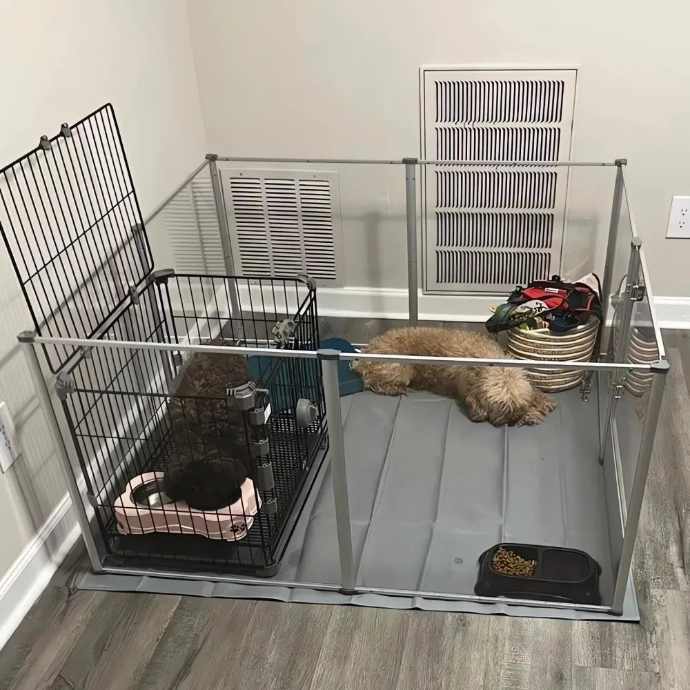 Large Acrylic Dog Playpen with Waterproof Whelping Pad, Clear Indoor Puppy Enclosure & Pet Fence