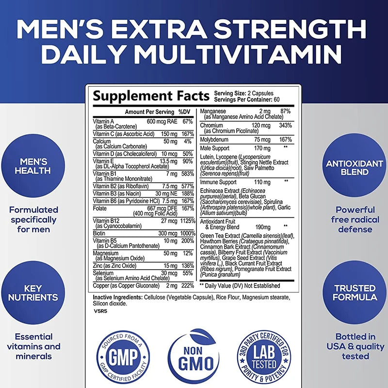Men's Multivitamin Supplement, Energy & Endurance Support for Heart, Brain Health & Daily Vitality - Bond Well Supplies