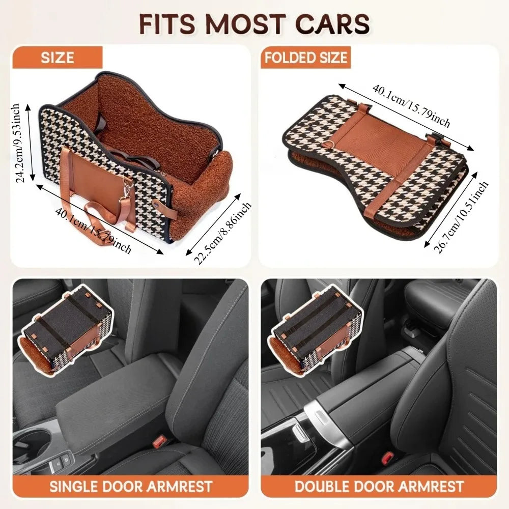Center Console Dog Car Booster Seat, Portable Travel Bed for Small Dogs and Puppies