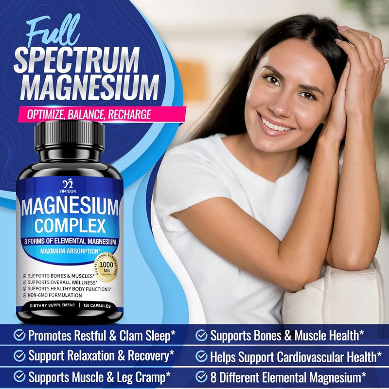 Magnesium Capsules with Glycinate, Malate & Citrate Blend for Muscle, Bone and Sleep Support