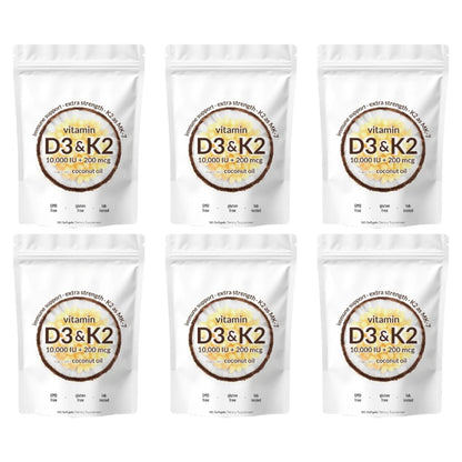 Vitamin D3 K2 Softgels with MK-7 & Coconut Oil, 10,000 IU + 200mcg, Bone & Immune Wellness Support - Bond Well Supplies