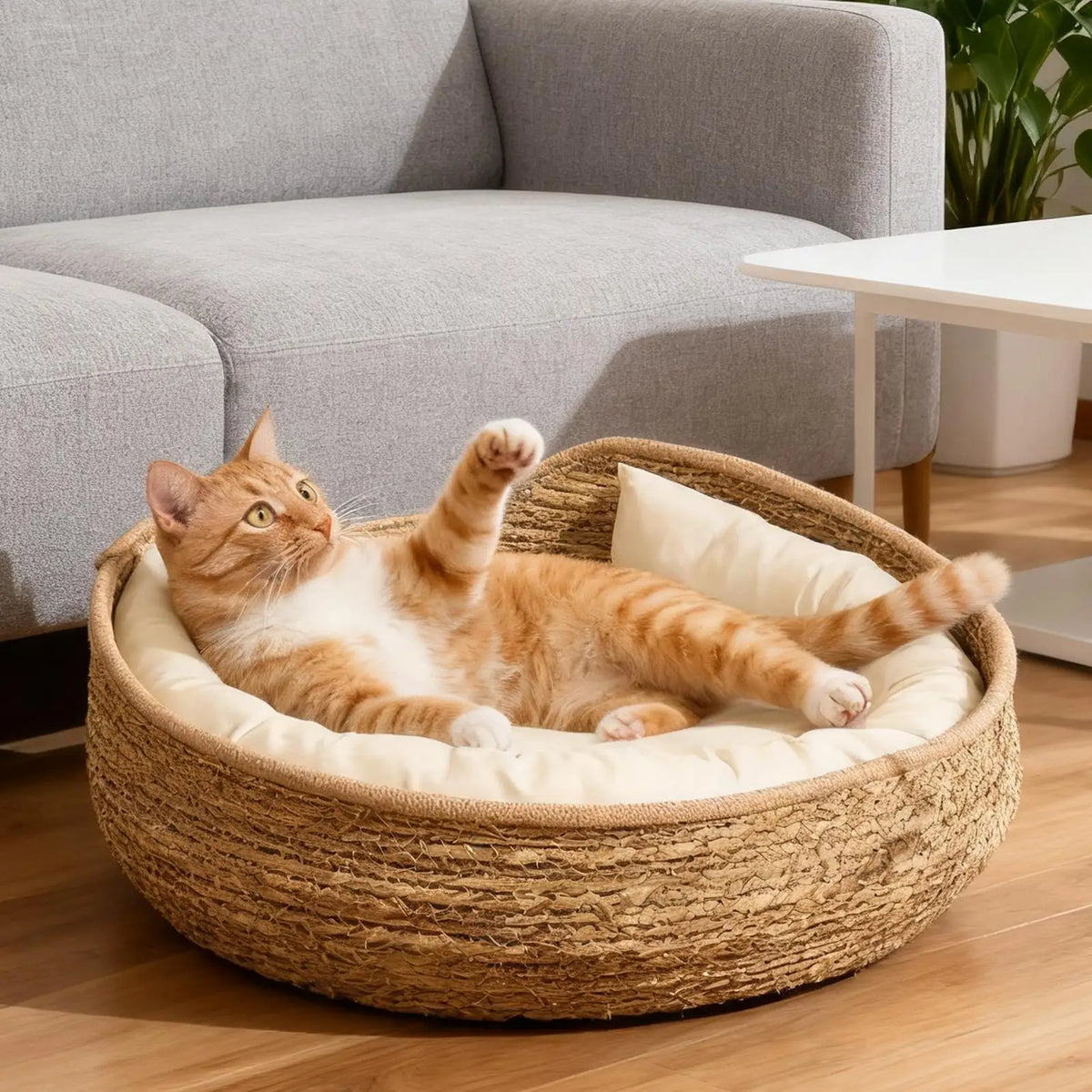Woven Pet Bed for Cats, Cozy Nest with Soft Cushion & Pillow for Sleeping and Resting - Bond Well Supplies