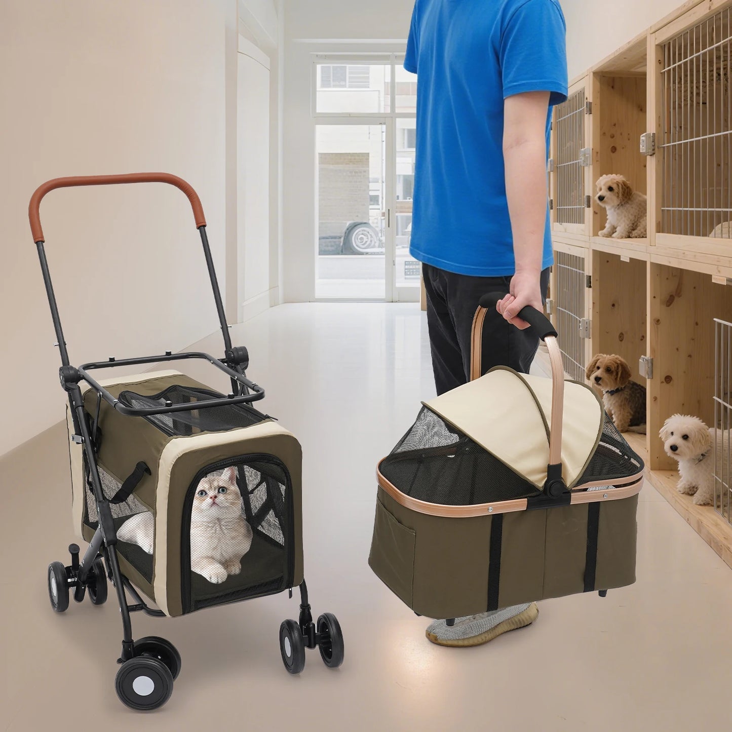 3-in-1 Multifunctional Pet Stroller with 2 Removable Pet Carriers for Small and Medium Dogs