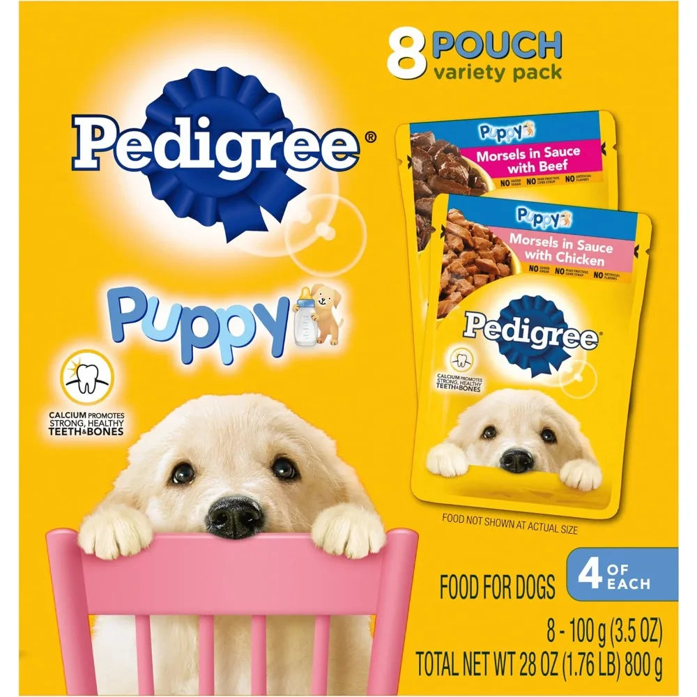 Grain-Free Puppy Wet Dog Food, Variety Pack with Beef & Chicken Liver, Small Bite Formula, 8 Pouches