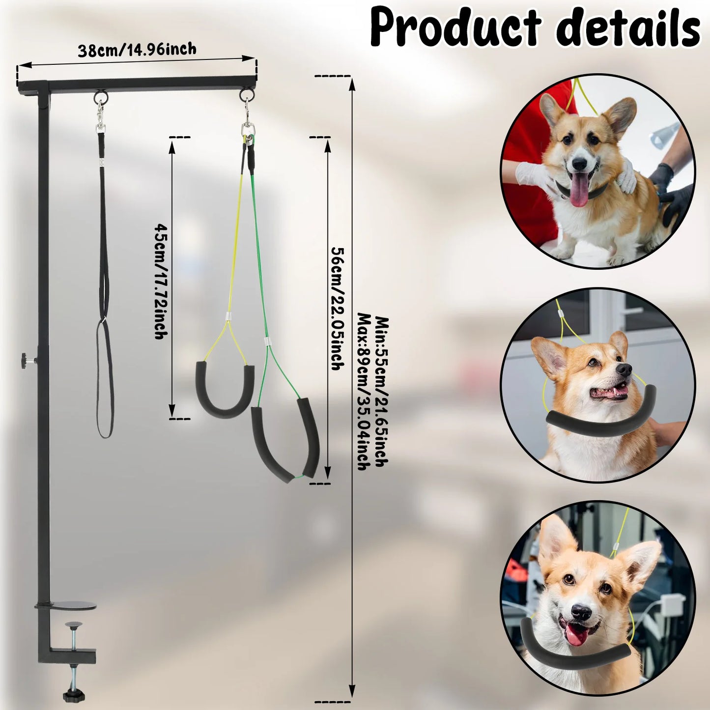 Height-Adjustable Dog Grooming Arm Stand with Clamp, Iron Pet Grooming Support for Nail Trimming & Haircuts