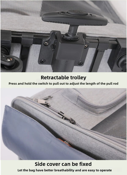 Breathable Pet Carrier with Wheels, Foldable Travel Trolley for Cats and Dogs