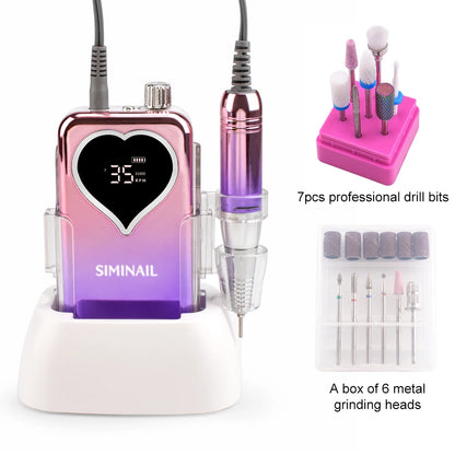 SIMINAIL Rechargeable Nail Drill Machine, 35000RPM Portable Electric E-File with Manicure Bit Set - Bond Well Supplies