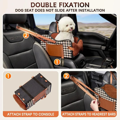Center Console Dog Car Booster Seat, Portable Travel Bed for Small Dogs and Puppies