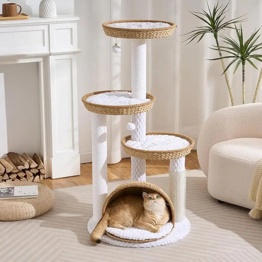 Indoor Cat Tower with Scratching Post, Handwoven Beds & Hanging Balls, 46-Inch Multi-Level Design - Bond Well Supplies
