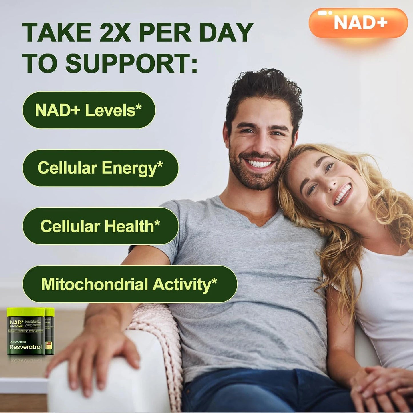 Liposomal NAD+ Advanced Supplement with Resveratrol, NAD Plus Capsules for Brain Function and Cellular Support