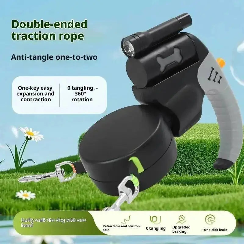 Retractable Double Dog Leash with LED Flashlight, 3M Dual Lead
