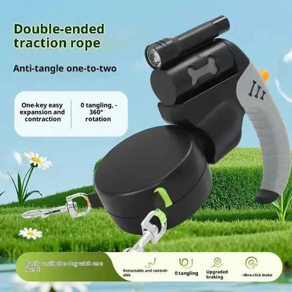 Retractable Double Dog Leash with LED Flashlight, 3M Dual Lead
