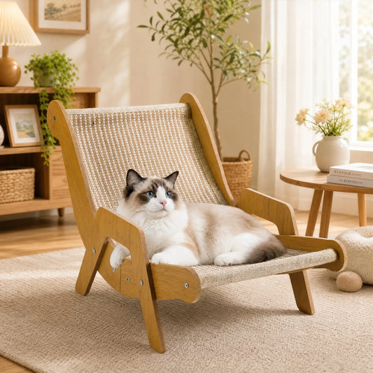 Natural Jute Cat Scratching Lounger, Wooden Rest Bed & Scratch Pad for Indoor Kittens and Cats - Bond Well Supplies