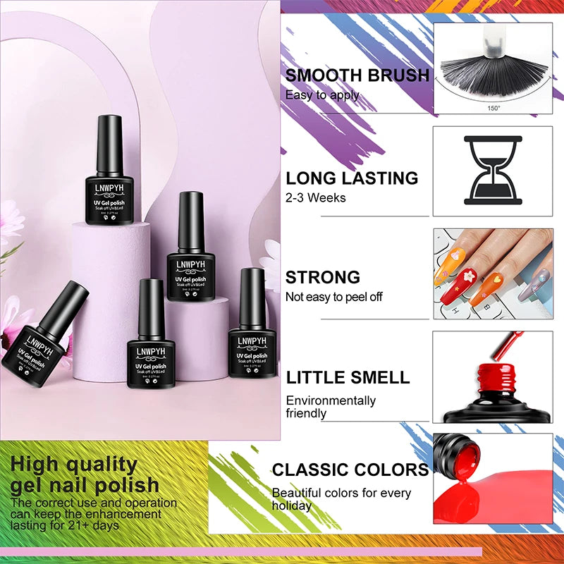 Professional Gel Nail Polish Manicure Kit, Nail Dryer, Semi-Permanent Varnish & Nail Art Decoration Set - Bond Well Supplies