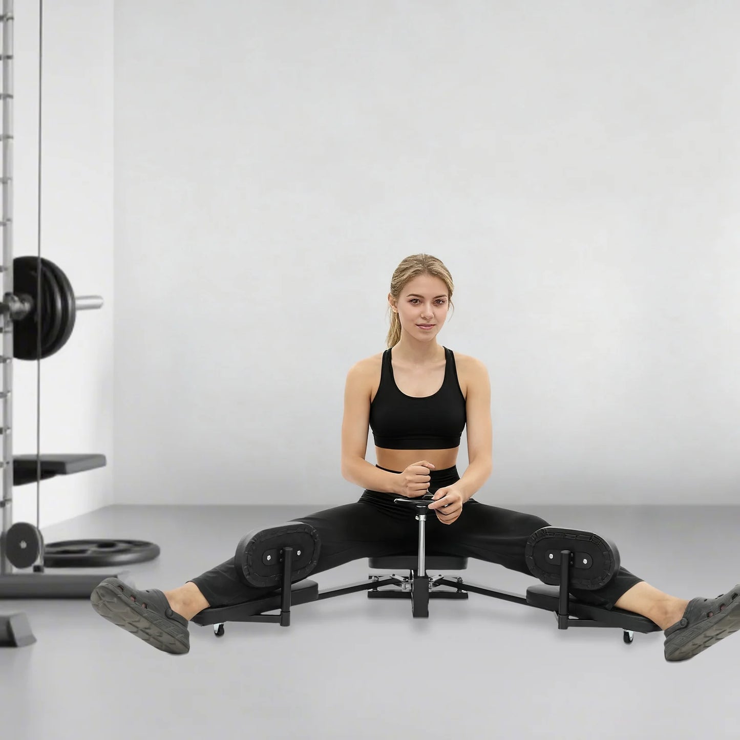 Adjustable Leg Stretching Machine, Horizontal Split Trainer with PU Padded Cushion, 220.46 lb Capacity