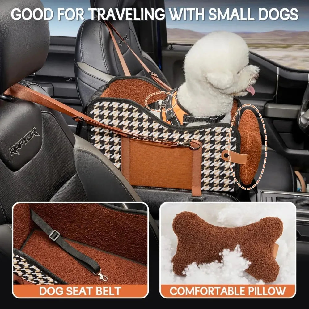 Center Console Dog Car Booster Seat, Portable Travel Bed for Small Dogs and Puppies