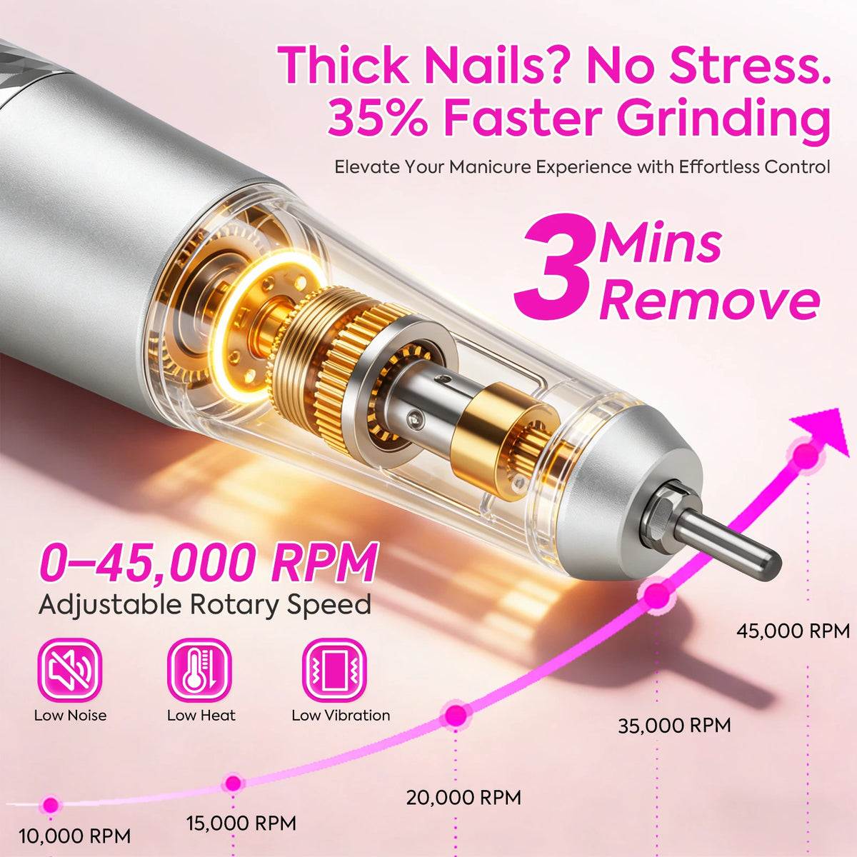Rechargeable 45000RPM Electric Nail Drill, Portable Nail File for Acrylic Nails & Nail Art - Bond Well Supplies