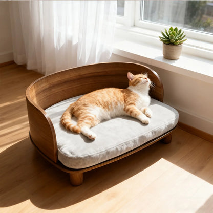 Wooden Pet Couch Bed, Elevated Small Dog Sofa with Comfortable Cushion for Puppies & Kitte - Bond Well Supplies