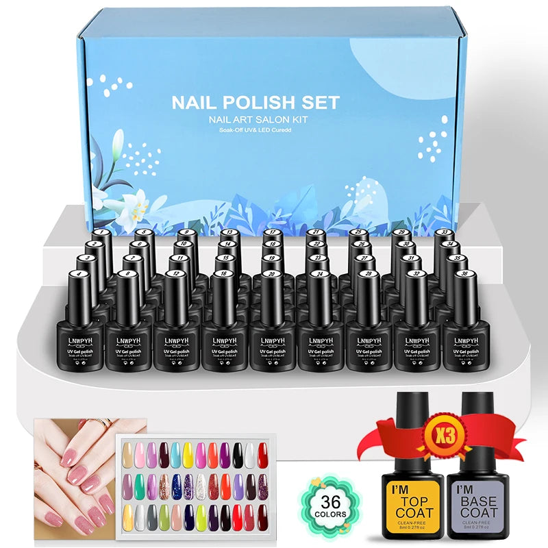 42PCS Gel Nail Polish Kit, UV LED Semi-Permanent Hybrid Varnish Set with Base & Top Coat for Manicure & Nail Art - Bond Well Supplies