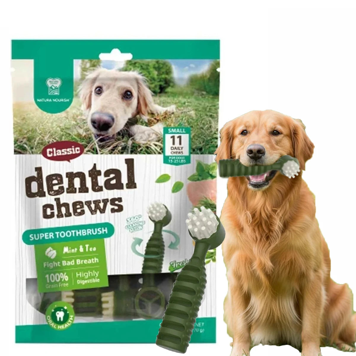 Dental Chews for Small Dogs, Mint & Tea Flavored Treats for Teeth Cleaning & Fresh Breath - Bond Well Supplies