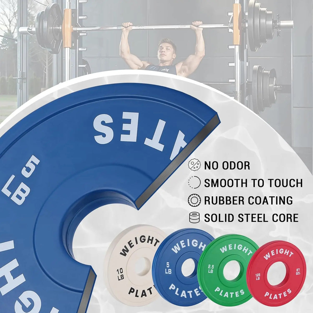 Fractional Barbell Weight Plates, 1.25LB 2.5LB 5LB 10LB Rubber-Coated Strength Training Set