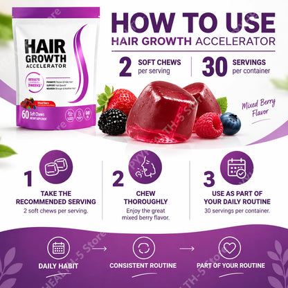 Hair Growth Biotin Soft Chews with Vitamins C & E, Daily Hair Wellness Support, 60 Count - Bond Well Supplies
