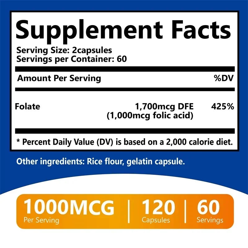 Folic Acid Supplement for Heart Health, Nervous System Health and Prenatal Support
