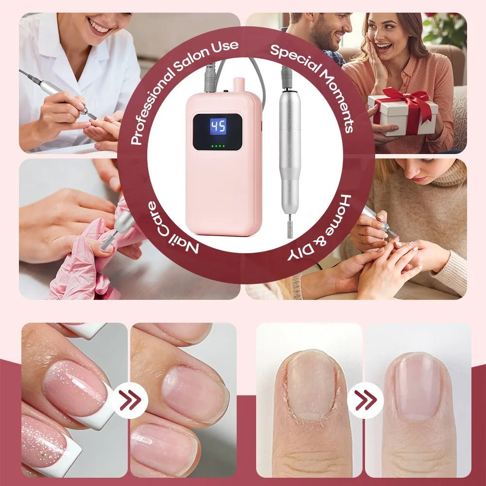 Rechargeable Nail Drill Machine, 45000RPM Portable Electric Nail File for Salon & Home Use - Bond Well Supplies