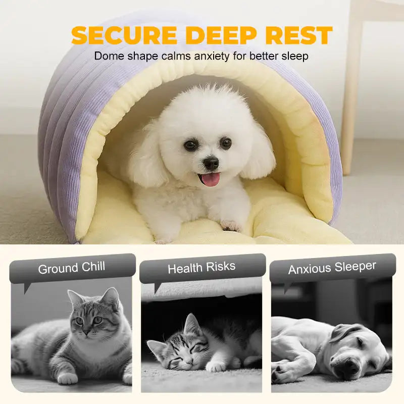 Plush Enclosed Cat House, Warm Winter Sleeping Bed for Cats & Small Pets, Washable Cover - Bond Well Supplies