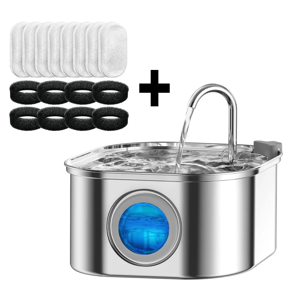Automatic Cat Water Fountain with Sensor, 3.2L/108oz Capacity, Transparent Window & Stainless Steel - Bond Well Supplies