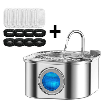 Automatic Cat Water Fountain with Sensor, 3.2L/108oz Capacity, Transparent Window & Stainless Steel - Bond Well Supplies